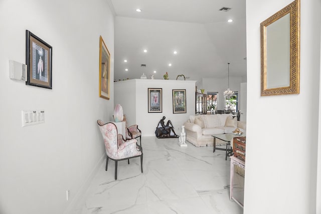 1680 SW 16th St, Boca Raton, FL 33486 - living area with recessed lighting, marble finish flooring, and a chandelier