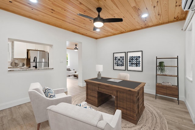 677 NE Alice St, Jensen Beach, FL 34957 - office space with a ceiling fan, wood ceiling, a wall mounted AC, light wood-style floors, and recessed lighting