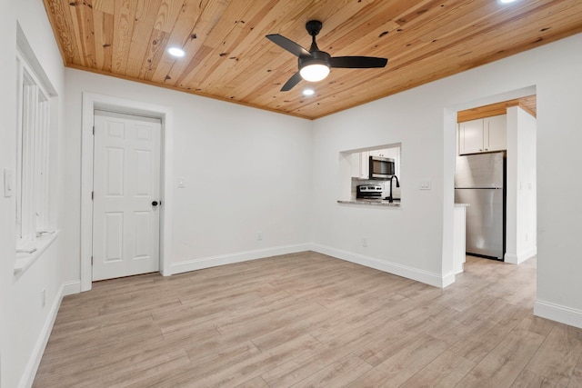 677 NE Alice St, Jensen Beach, FL 34957 - unfurnished room with wooden ceiling, a ceiling fan, light wood finished floors, a sink, and recessed lighting