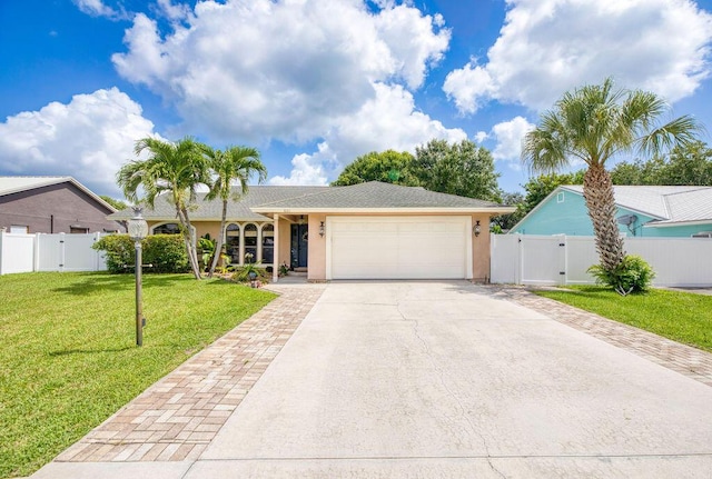 801 NE Zebrina Senda, Jensen Beach, FL 34957 - single story home featuring a gate, an attached garage, concrete driveway, and stucco siding