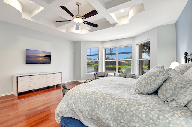 13209 Alhambra Lake Cir, Delray Beach, FL 33446 - bedroom with coffered ceiling, wood finished floors, baseboards, recessed lighting, and beam ceiling