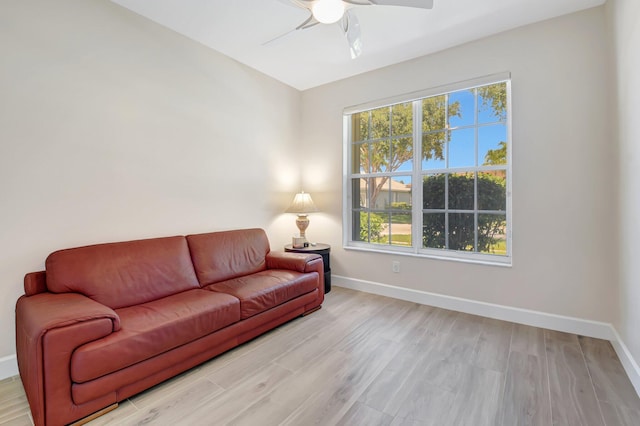 13209 Alhambra Lake Cir, Delray Beach, FL 33446 - living area with baseboards, ceiling fan, and wood finished floors