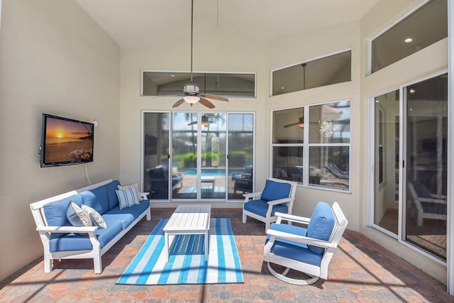 13209 Alhambra Lake Cir, Delray Beach, FL 33446 - view of patio featuring an outdoor hangout area and a ceiling fan
