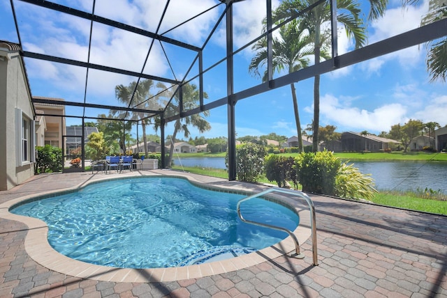 13209 Alhambra Lake Cir, Delray Beach, FL 33446 - outdoor pool with a patio area, a water view, a lanai, and a residential view