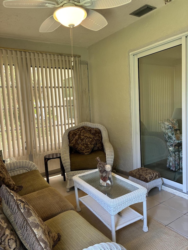 5178 Privet Pl Unit D, Delray Beach, FL 33484 - living area featuring tile patterned flooring and ceiling fan