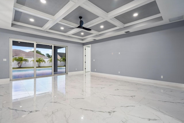 2265 SW Kenwick Ave, Port Saint Lucie, FL 34953 - spare room with coffered ceiling, beamed ceiling, ceiling fan, and marble tiled flooring