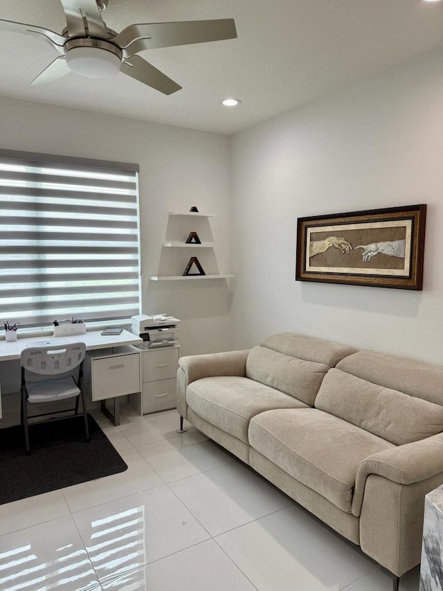10876 SW Sunray St, Port Saint Lucie, FL 34987 - office space featuring light tile patterned flooring, a ceiling fan, and recessed lighting