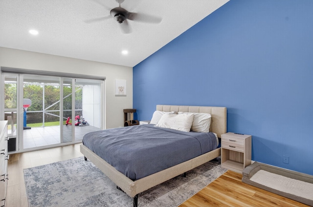 11080 Lakeaire Cir, Boca Raton, FL 33498 - bedroom with access to exterior, light wood-type flooring, recessed lighting, a textured ceiling, and ceiling fan