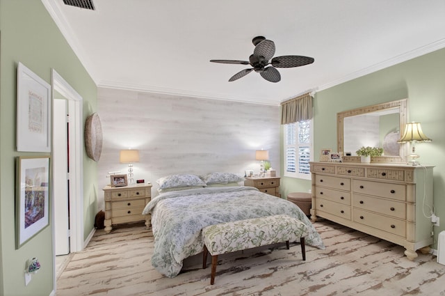 12562 Crystal Pointe Dr Unit B, Boynton Beach, FL 33437 - bedroom featuring crown molding, light wood-type flooring, a ceiling fan, and baseboards