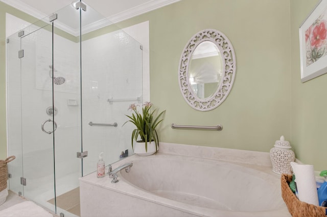 12562 Crystal Pointe Dr Unit B, Boynton Beach, FL 33437 - full bath with crown molding, a garden tub, and a stall shower