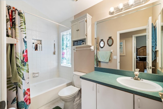 13277 Opal Ln, Wellington, FL 33414 - bathroom featuring vanity, shower / tub combo, and tile patterned flooring
