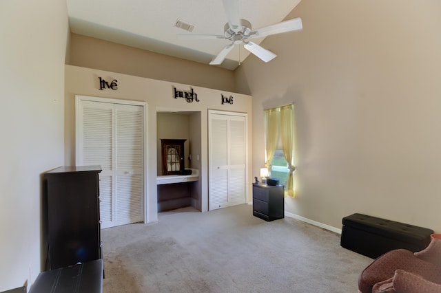 3892 SW Jablo St, Port Saint Lucie, FL 34953 - sitting room with carpet floors, a ceiling fan, and high vaulted ceiling