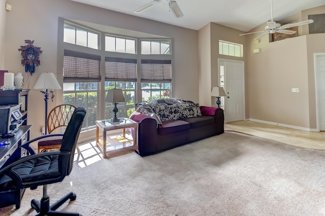 3892 SW Jablo St, Port Saint Lucie, FL 34953 - carpeted office space with a ceiling fan, a towering ceiling, and baseboards