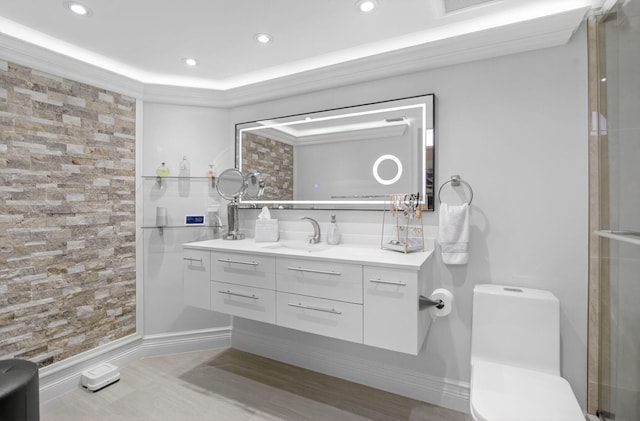 9844 Boca Gardens Cir N Unit D, Boca Raton, FL 33496 - full bath featuring vanity, toilet, recessed lighting, and a shower with shower door