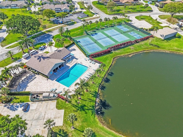 9844 Boca Gardens Cir N Unit D, Boca Raton, FL 33496 - aerial perspective of suburban area featuring a pool and a large body of water