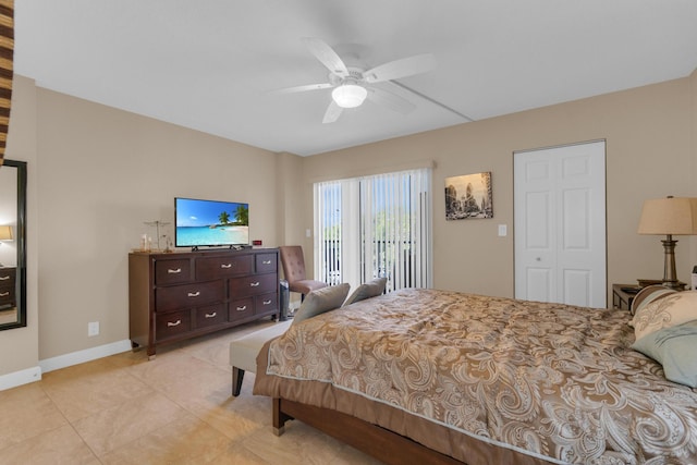 14375 Strathmore Ln Unit 306, Delray Beach, FL 33446 - bedroom with access to outside, light tile patterned floors, and ceiling fan