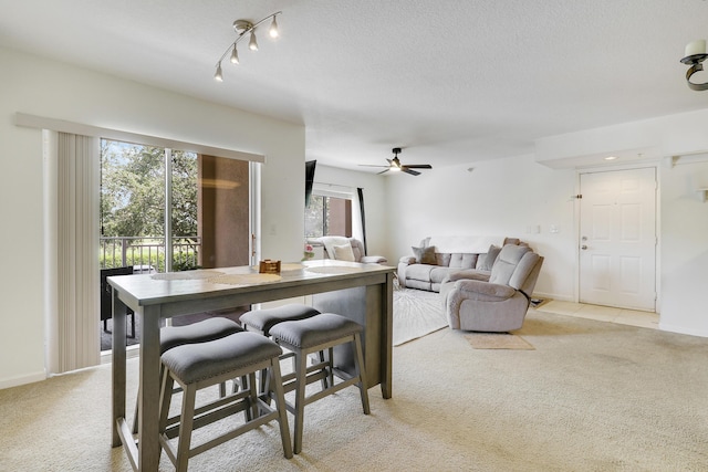 261 SW Palm Dr Unit 205, Port Saint Lucie, FL 34986 - dining area featuring light colored carpet, ceiling fan, a textured ceiling, and baseboards