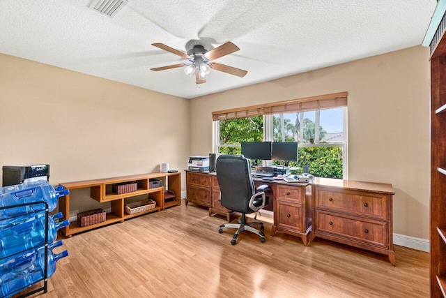 9556 E Lake Dr, Boca Raton, FL 33434 - office with light wood-style flooring, ceiling fan, and a textured ceiling