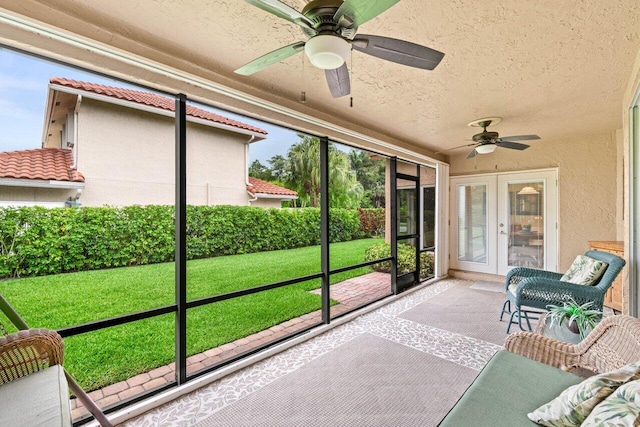 9556 E Lake Dr, Boca Raton, FL 33434 - sunroom / solarium featuring french doors and a ceiling fan