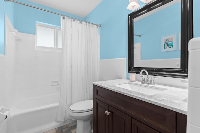 400 SE 5th Ter, Pompano Beach, FL 33060 - bathroom with vanity, shower / bath combination with curtain, toilet, and stone finish floors
