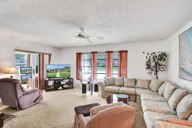 505 High Point Blvd N Unit A, Delray Beach, FL 33445 - carpeted living room with ceiling fan and a textured ceiling
