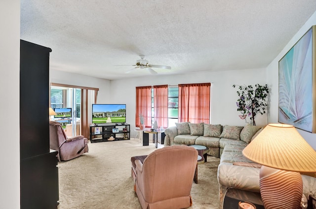 505 High Point Blvd N Unit A, Delray Beach, FL 33445 - carpeted living area with a textured ceiling and a ceiling fan