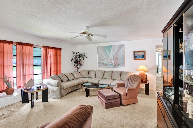 505 High Point Blvd N Unit A, Delray Beach, FL 33445 - living area with light colored carpet, ceiling fan, and a textured ceiling