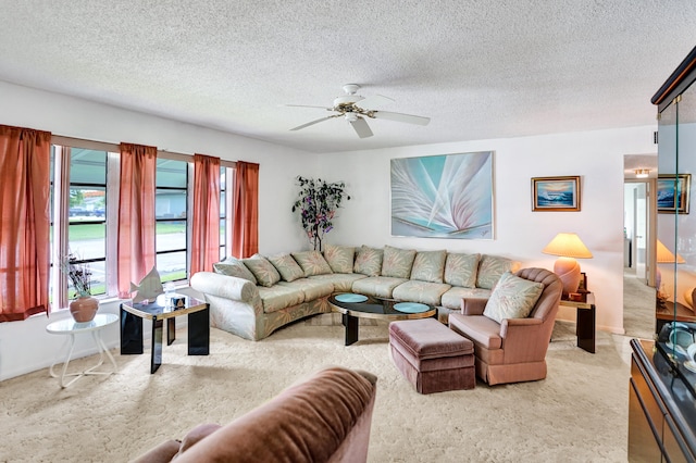 505 High Point Blvd N Unit A, Delray Beach, FL 33445 - living room with light colored carpet, a ceiling fan, and a textured ceiling