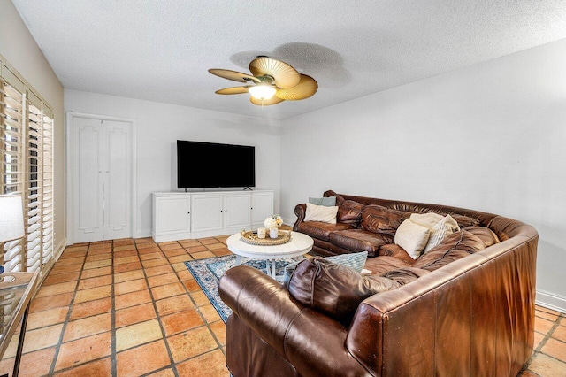 125 1st Ter, Palm Beach Gardens, FL 33418 - living room with a ceiling fan and a textured ceiling