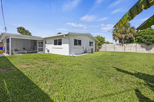 407 Riverside Dr, Palm Beach Gardens, FL 33410 - rear view of property with a sunroom, a fenced backyard, and stucco siding