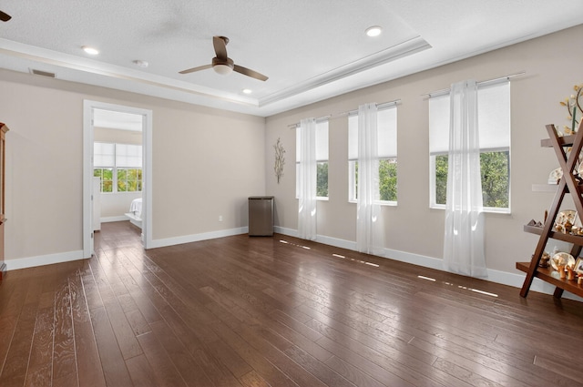 4652 Saxon Rd, Coconut Creek, FL 33073 - unfurnished room with ceiling fan, a raised ceiling, dark wood-style flooring, baseboards, and recessed lighting