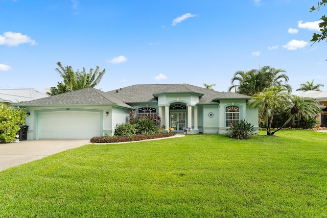 165 SE Osprey Rdg, Port Saint Lucie, FL 34984 - ranch-style home featuring stucco siding, french doors, an attached garage, a front yard, and a shingled roof
