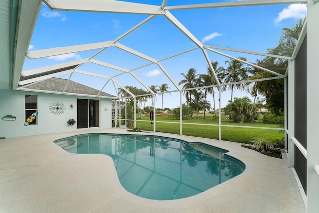 165 SE Osprey Rdg, Port Saint Lucie, FL 34984 - outdoor pool with a patio, a lawn, and glass enclosure