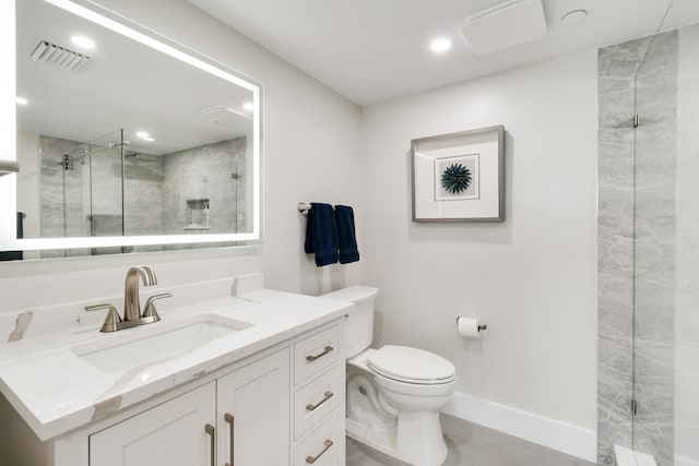 123 Lakeshore Dr Unit 1145, North Palm Beach, FL 33408 - bathroom with vanity, toilet, a stall shower, and recessed lighting