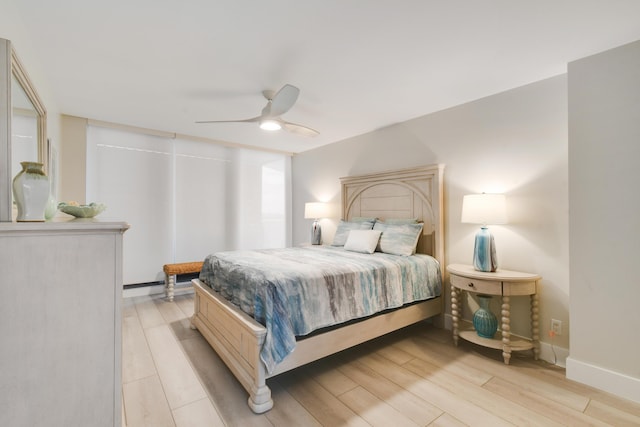 123 Lakeshore Dr Unit 1145, North Palm Beach, FL 33408 - bedroom with light wood finished floors, ceiling fan, and baseboards
