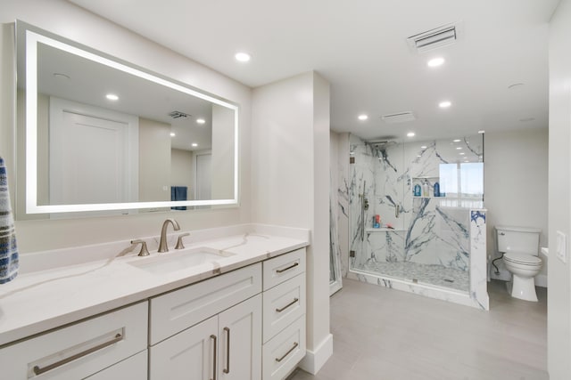 123 Lakeshore Dr Unit 1145, North Palm Beach, FL 33408 - full bath featuring toilet, a marble finish shower, vanity, baseboards, and recessed lighting