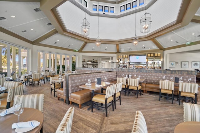 123 Lakeshore Dr Unit 1145, North Palm Beach, FL 33408 - dining room featuring a towering ceiling and recessed lighting