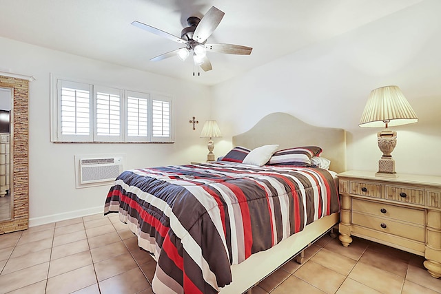 2501 N Ocean Blvd Unit 3, Pompano Beach, FL 33062 - bedroom with tile patterned flooring, an AC wall unit, and a ceiling fan