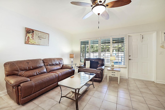 2501 N Ocean Blvd Unit 3, Pompano Beach, FL 33062 - living area with light tile patterned floors and ceiling fan