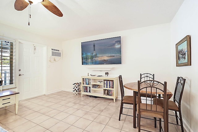 2501 N Ocean Blvd Unit 3, Pompano Beach, FL 33062 - dining room with a wall unit AC, ceiling fan, and light tile patterned flooring