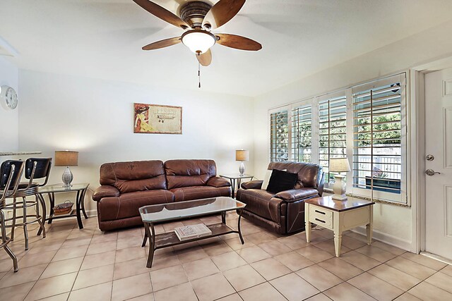 2501 N Ocean Blvd Unit 3, Pompano Beach, FL 33062 - living room featuring a ceiling fan and light tile patterned flooring