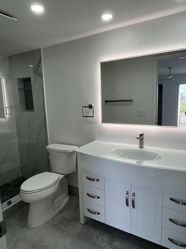 3033 Wolverton B, Boca Raton, FL 33434 - full bathroom with a marble finish shower, vanity, and recessed lighting