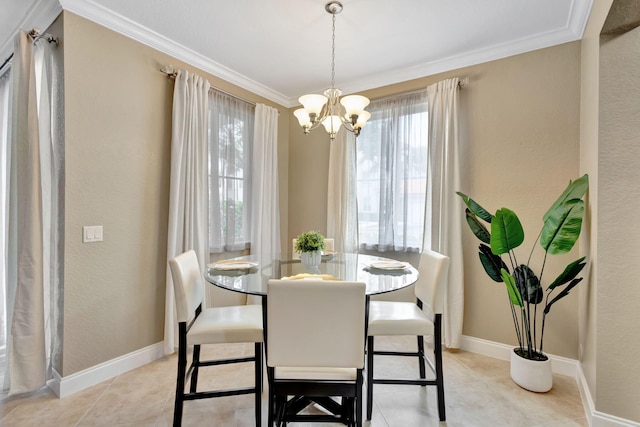 11013 Legacy Ln Unit 103, Palm Beach Gardens, FL 33410 - dining space featuring healthy amount of natural light, crown molding, a chandelier, and light tile patterned floors