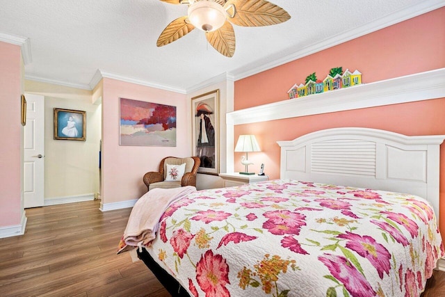 3606 S Ocean Blvd Unit 201, Highland Beach, FL 33487 - bedroom with wood finished floors, baseboards, ornamental molding, ceiling fan, and a textured ceiling