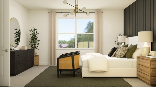 19171 Wood Stork Way, Loxahatchee, FL 33470 - bedroom with a chandelier and carpet flooring