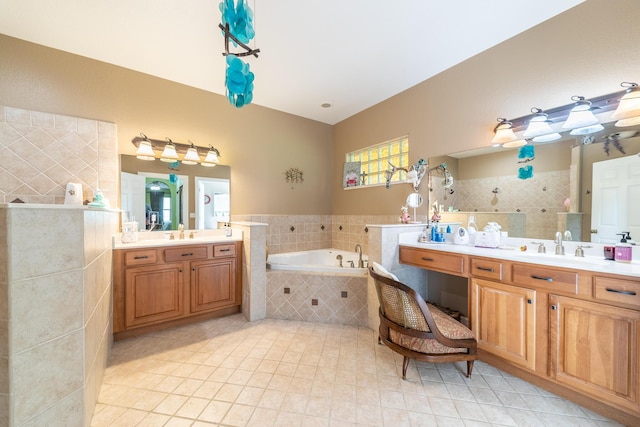 7611 SW 21st Pkwy, Okeechobee, FL 34974 - full bath featuring tile patterned flooring, a garden tub, two vanities, and a walk in shower