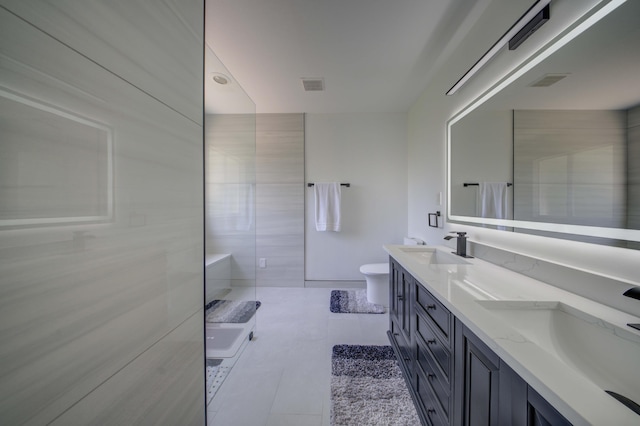 2364 Center Stone Ln, Riviera Beach, FL 33404 - full bath featuring toilet, a walk in shower, double vanity, and tile patterned flooring