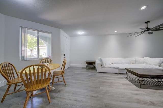 2364 Center Stone Ln, Riviera Beach, FL 33404 - dining area featuring baseboards, recessed lighting, a ceiling fan, and wood finished floors