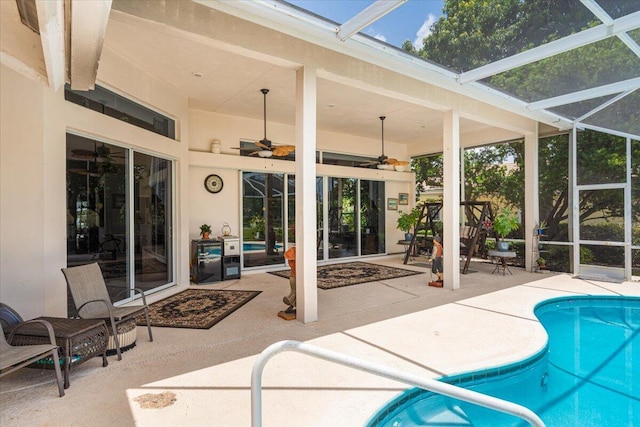 10312 Inverness Way, Port Saint Lucie, FL 34986 - outdoor pool featuring a patio area, a lanai, and a ceiling fan