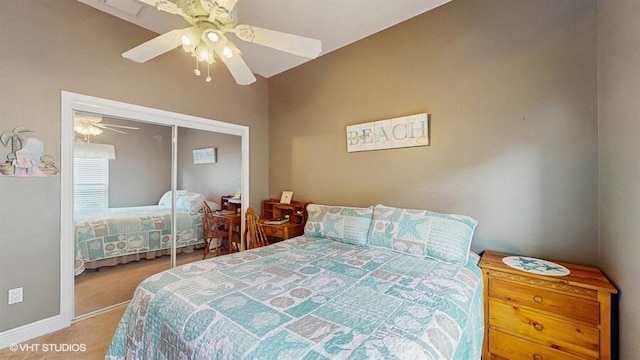 2127 NW Tilia Trl, Stuart, FL 34994 - carpeted bedroom featuring a ceiling fan, baseboards, and a closet
